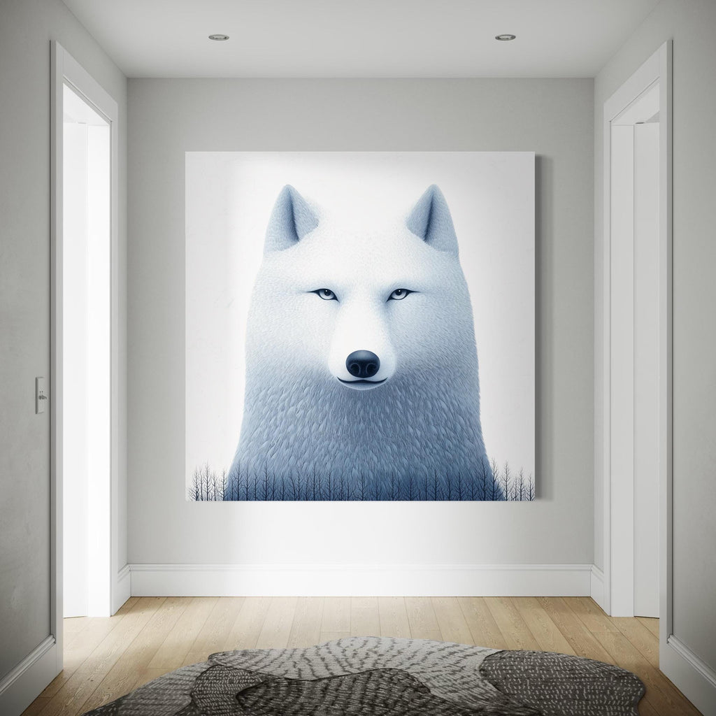 Arctic Wolf Wall Art - White Wolf Canvas Print, Minimalist Wildlife Artwork, Nordic Wall Decor, Wolf Art Print, Abstract Wolf Wall Art Print