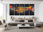 Art mural Trompette - Impression sur toile colorée de jazz, œuvre d'art abstraite d'instrument de musique, cadeau pour musicien, décor de studio, art mural moderne pour salon