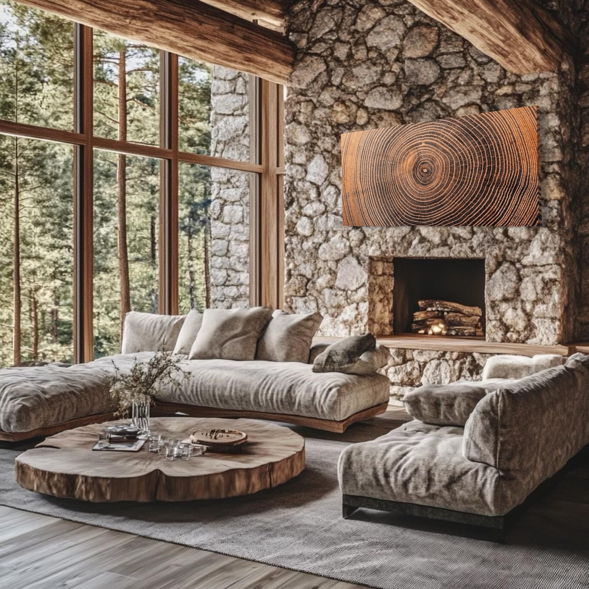 Rustic Tree Ring Canvas Print Wooden Texture Wall Art Large Log Cross-Section Canvas Art Rustic Home Decor Above Fireplace Wall Art