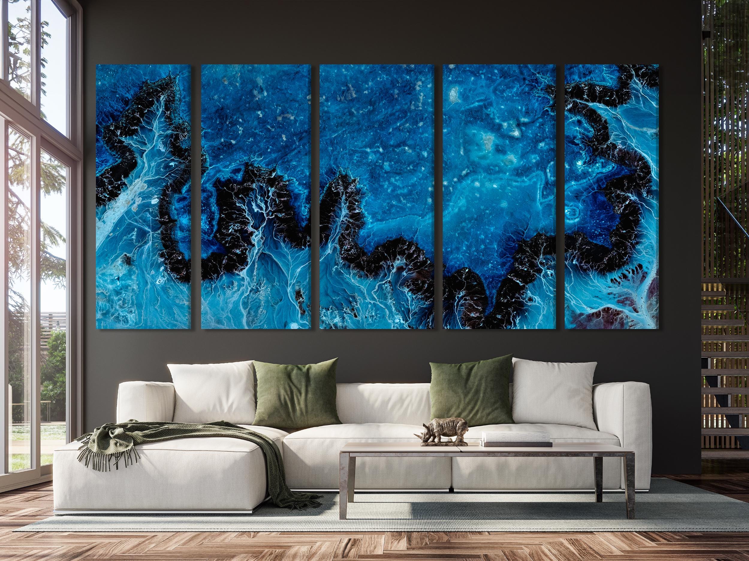 Deep Blue Abstract Canvas Print – Modern Marble Wall Art, Ocean Themed Art, Contemporary Wall Decor for Living Room , Blue Abstract Prints