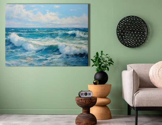 Dance of Curly Waves under a Fluffy Clouds - Canvas Print - Artoholica Ready to Hang Canvas Print