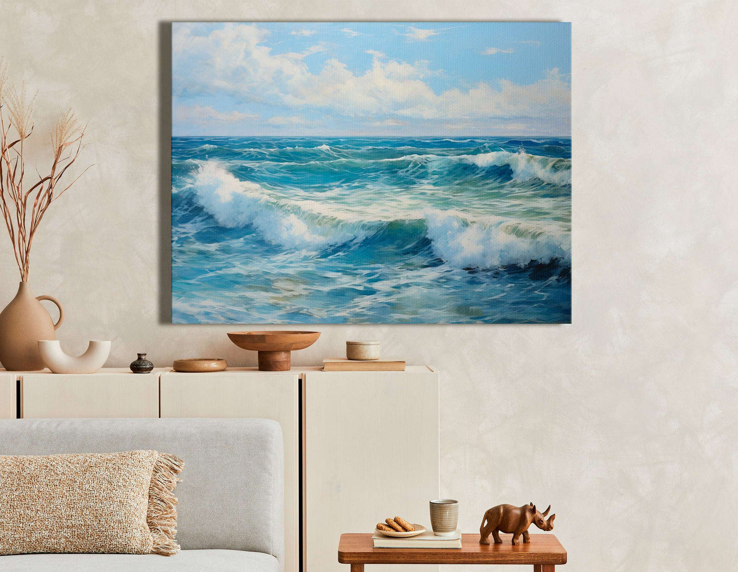 Dance of Curly Waves under a Fluffy Clouds - Canvas Print - Artoholica Ready to Hang Canvas Print