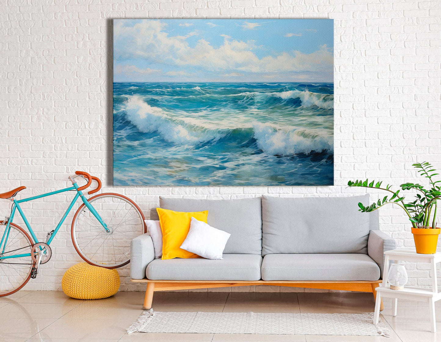 Dance of Curly Waves under a Fluffy Clouds - Canvas Print - Artoholica Ready to Hang Canvas Print