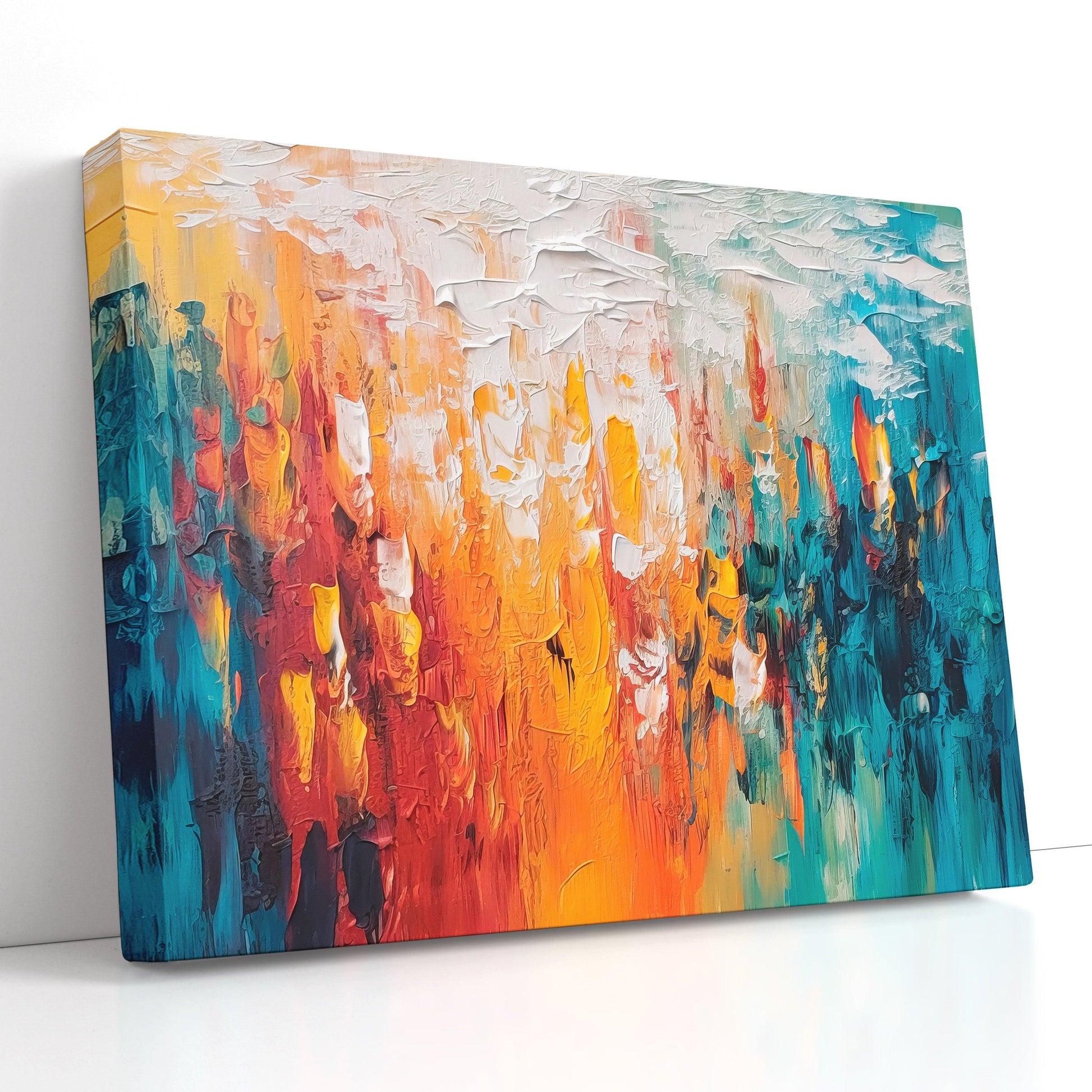 Dance of Orange and Teal Splashes - Canvas Print - Artoholica Ready to Hang Canvas Print