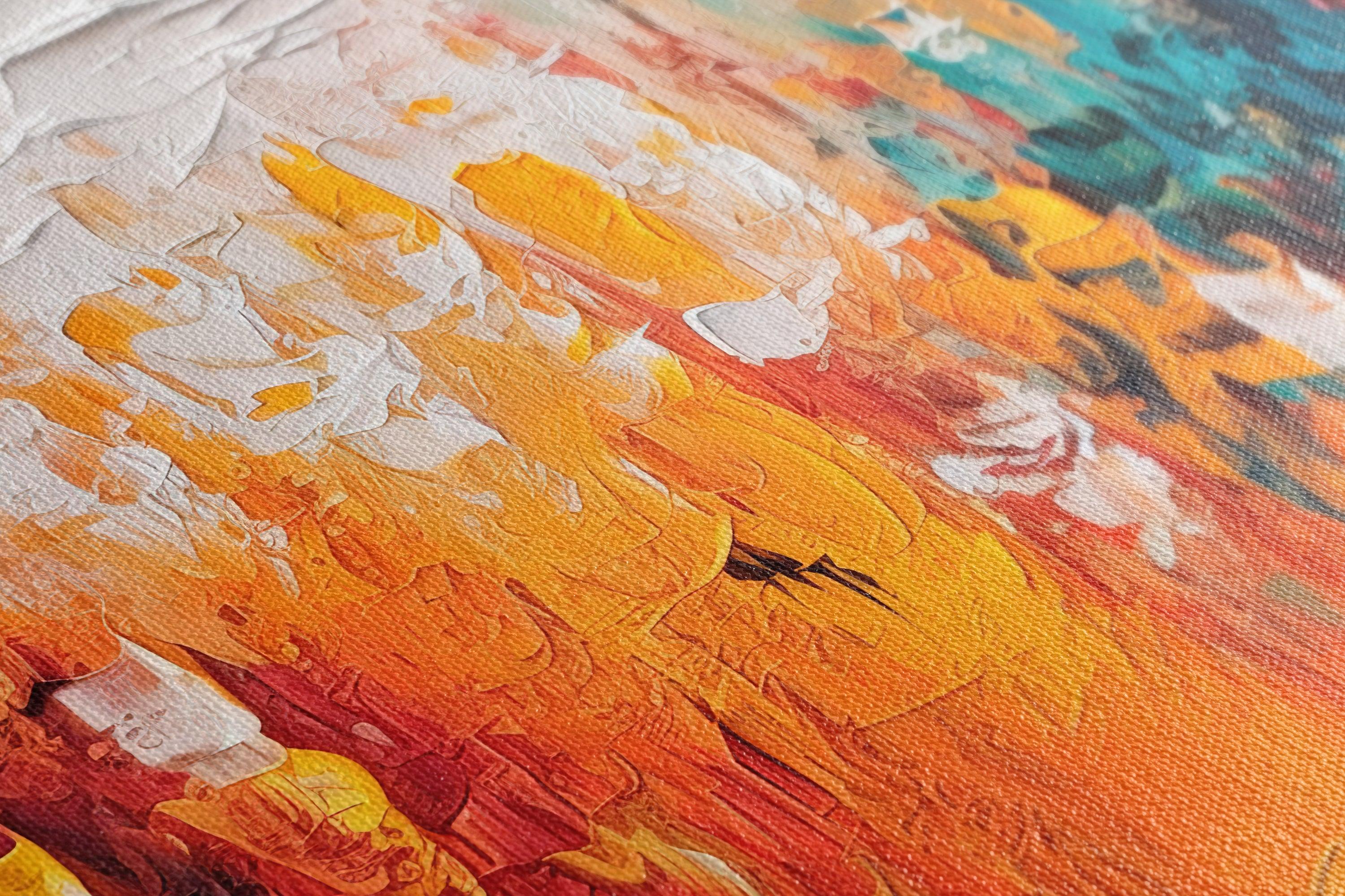 Dance of Orange and Teal Splashes - Canvas Print - Artoholica Ready to Hang Canvas Print