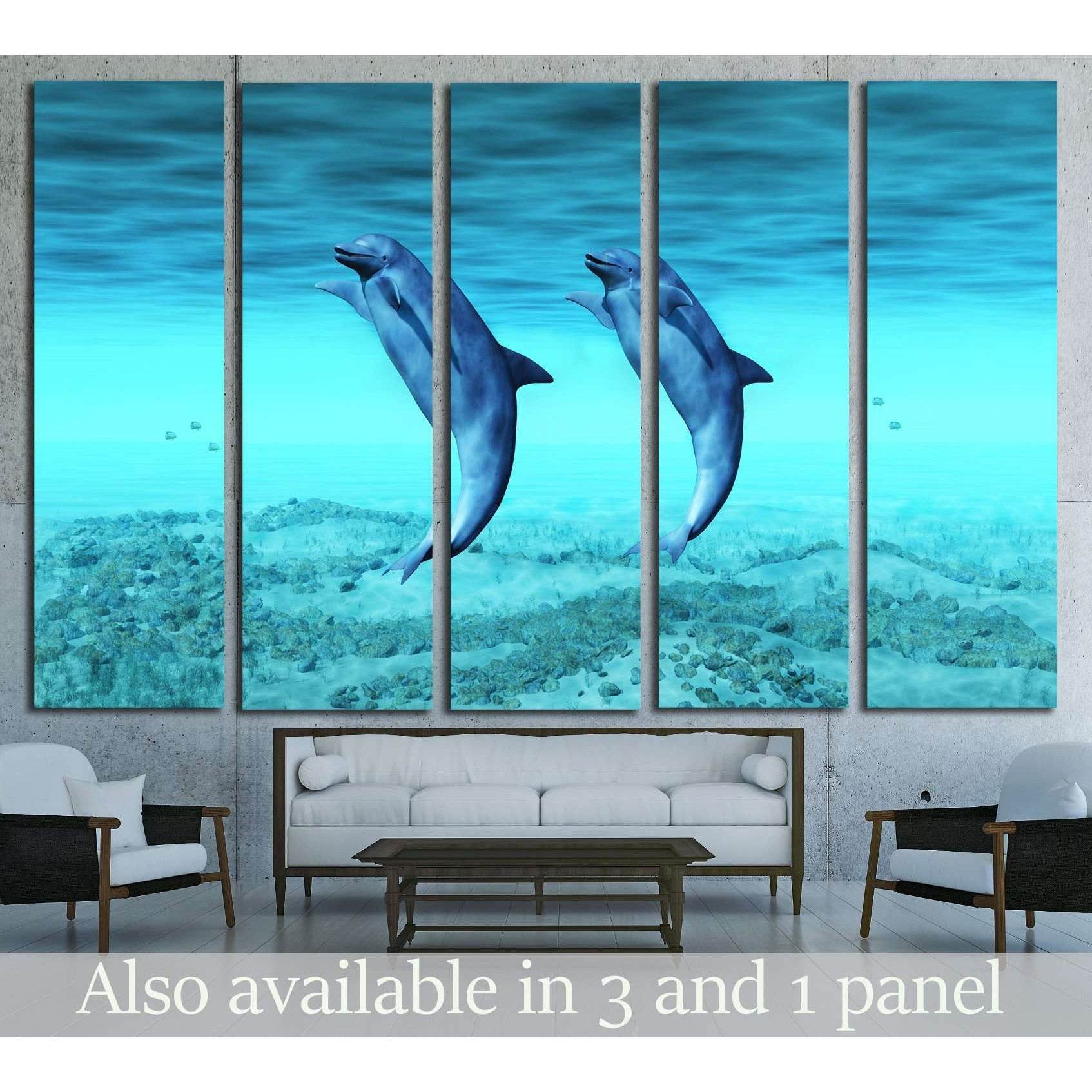 dancing dolphins №2335 Ready to Hang Canvas PrintCanvas art arrives ready to hang, with hanging accessories included and no additional framing required. Every canvas print is hand-crafted, made on-demand at our workshop and expertly stretched around 100%