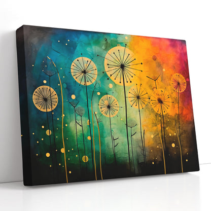 Dandelion in Colorful Hues with Golden Palette - Canvas Print - Artoholica Ready to Hang Canvas Print