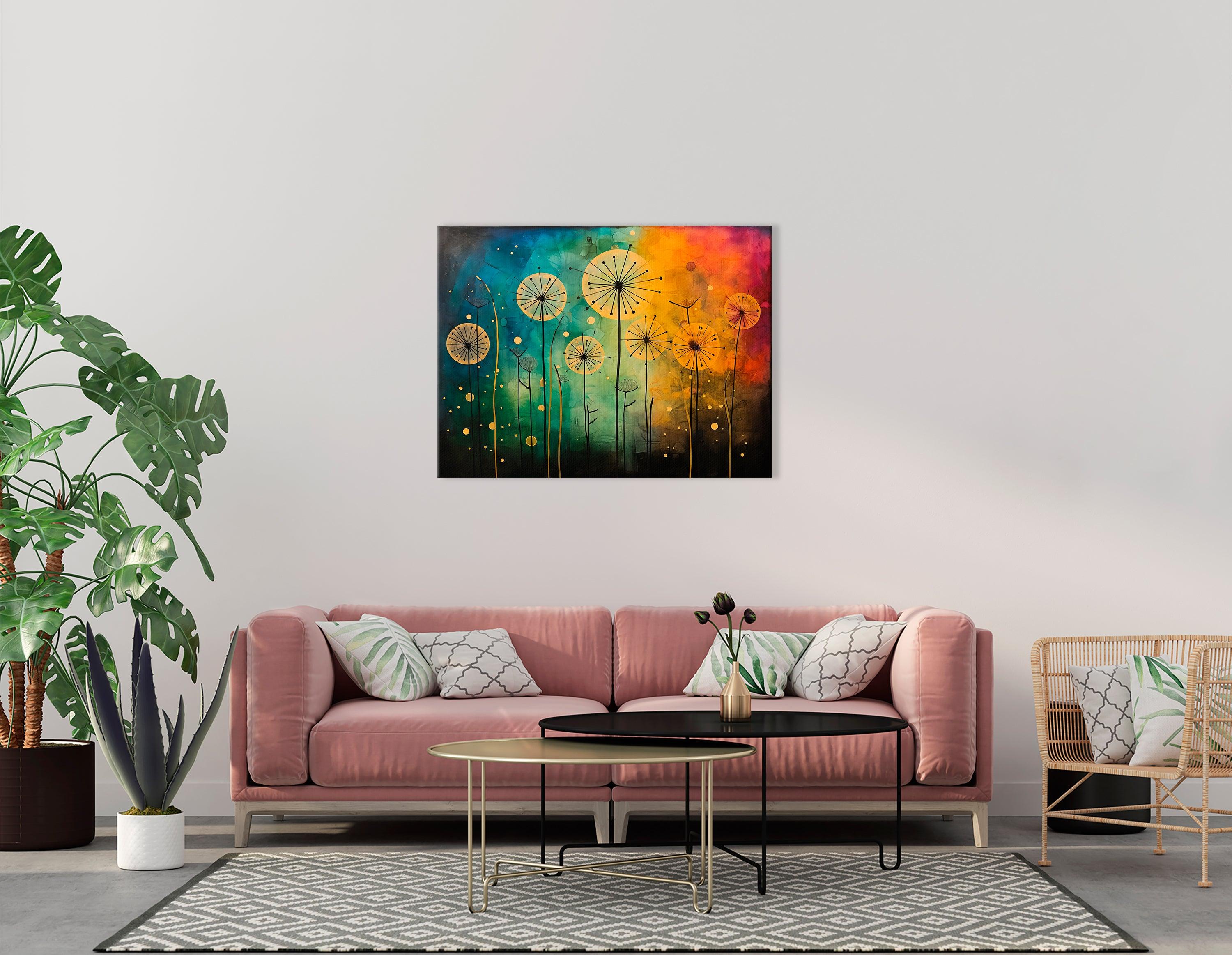 Dandelion in Colorful Hues with Golden Palette - Canvas Print - Artoholica Ready to Hang Canvas Print
