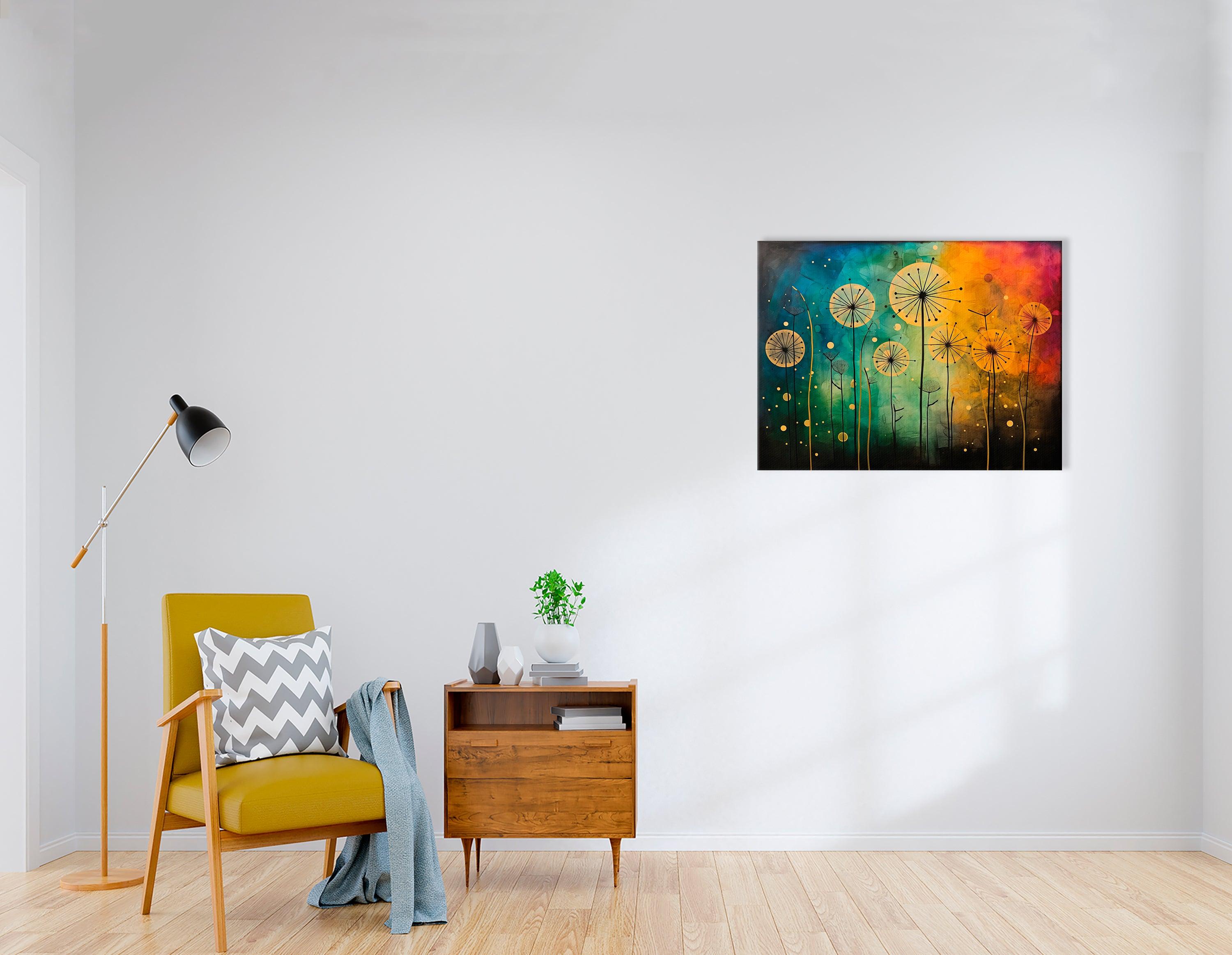 Dandelion in Colorful Hues with Golden Palette - Canvas Print - Artoholica Ready to Hang Canvas Print