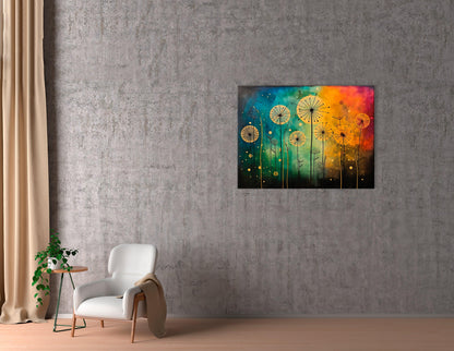 Dandelion in Colorful Hues with Golden Palette - Canvas Print - Artoholica Ready to Hang Canvas Print