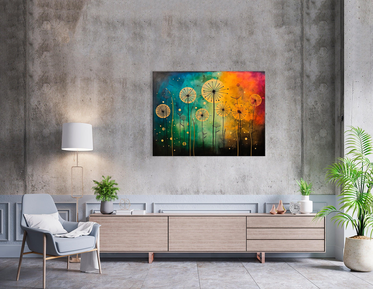 Dandelion in Colorful Hues with Golden Palette - Canvas Print - Artoholica Ready to Hang Canvas Print