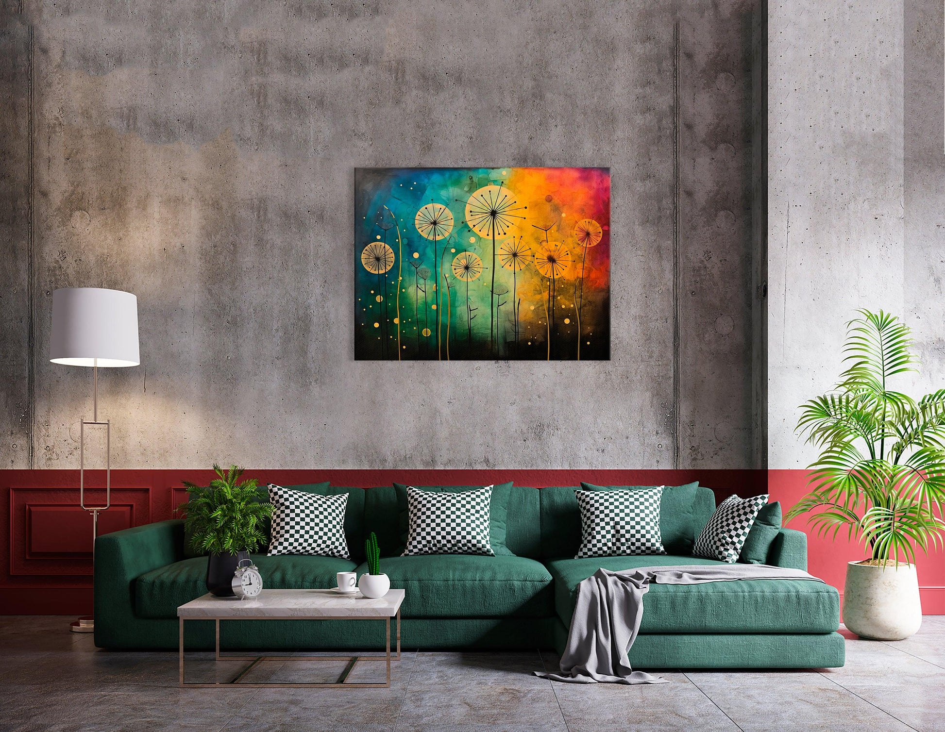 Dandelion in Colorful Hues with Golden Palette - Canvas Print - Artoholica Ready to Hang Canvas Print