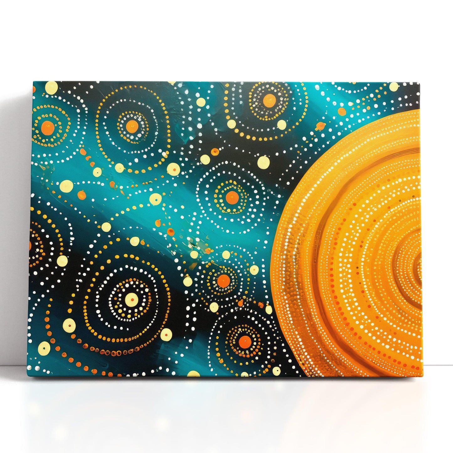 Dark Teal and Gold Dot Art Cosmic Landscape - Canvas Print - Artoholica Ready to Hang Canvas Print