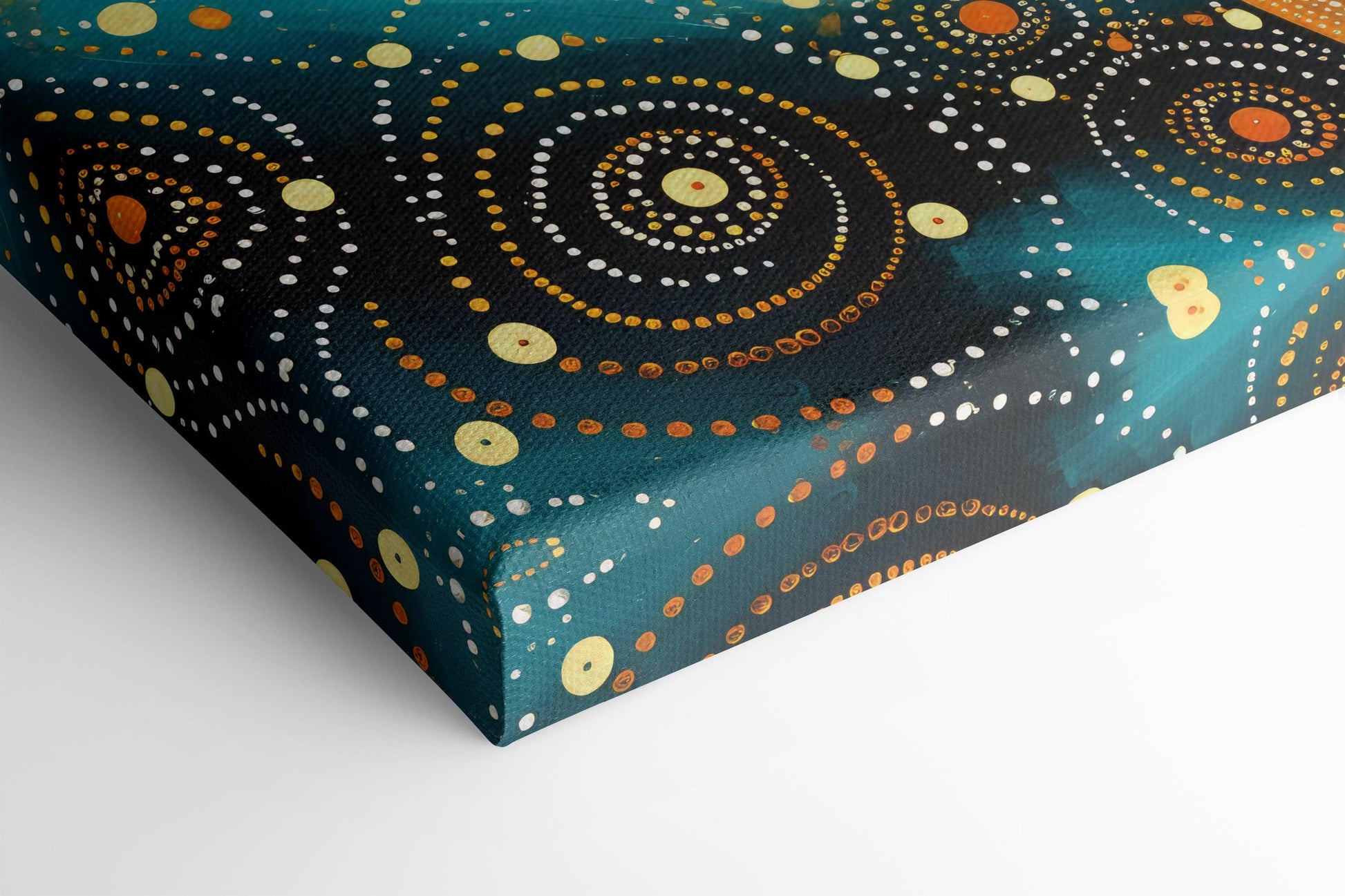 Dark Teal and Gold Dot Art Cosmic Landscape - Canvas Print - Artoholica Ready to Hang Canvas Print