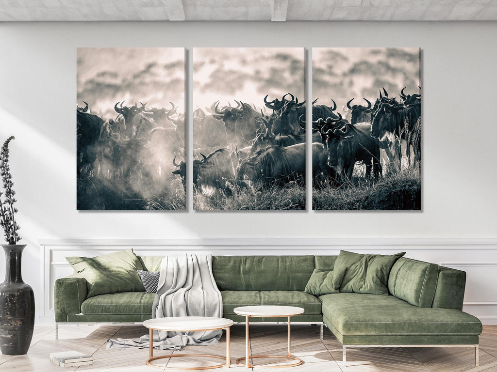 Wildebeest Migration Canvas Print, Large Safari Wall Art, African Wildlife Artwork, Maasai Mara Decor, Great Migration Canvas, Nature Print