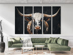 Texas Longhorn Cow Wall Art - Farmhouse Wall Decor, Extra Large Wall Art, Longhorn Cow Print, Rustic Bull Painting Longhorn Cow Canvas Print