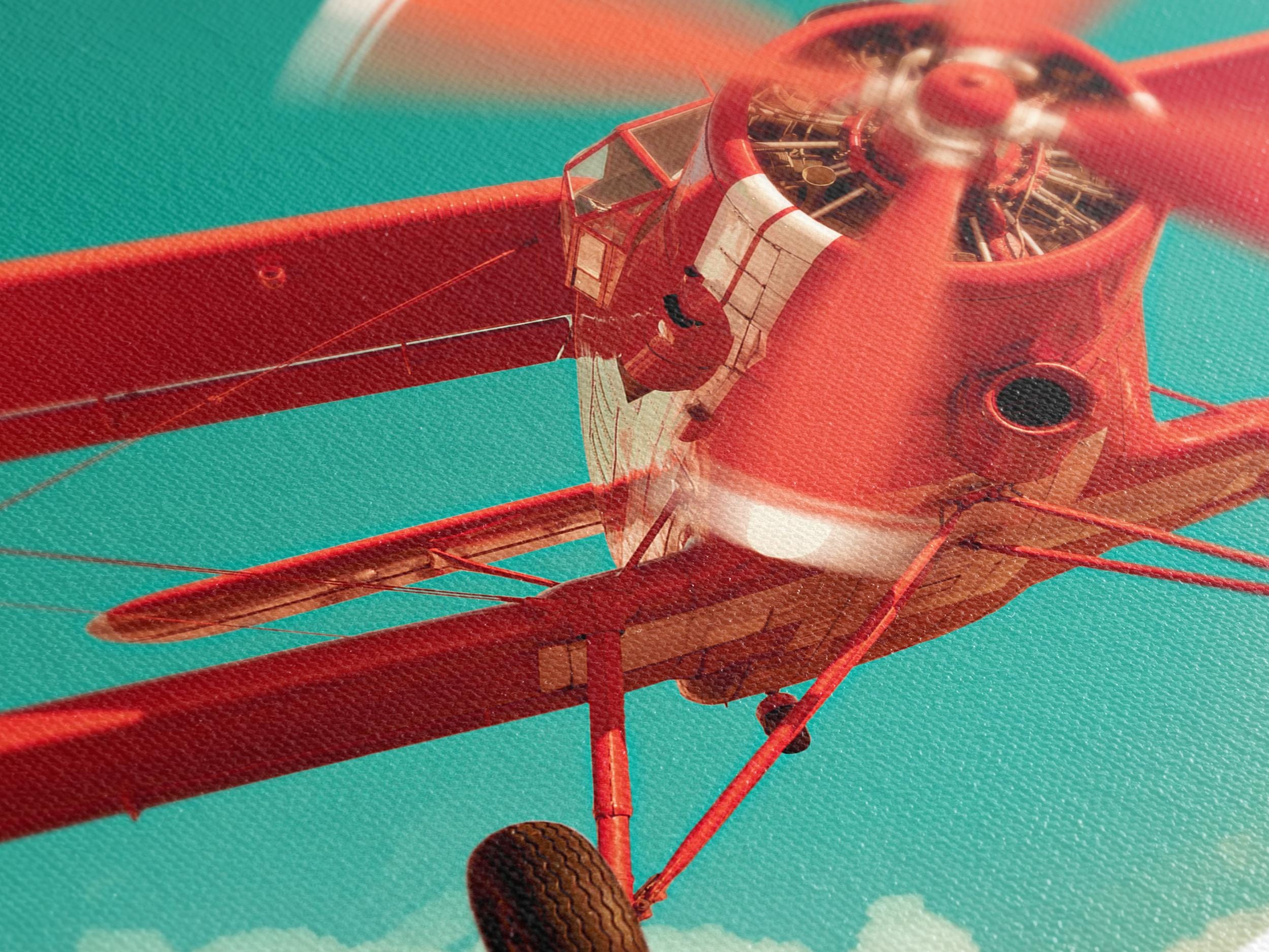 Vintage Red Airplane Canvas Print – Retro Aviation Wall Art, Dynamic Biplane Sky Scene, Modern Aeronautical Decor for Living Room or Office