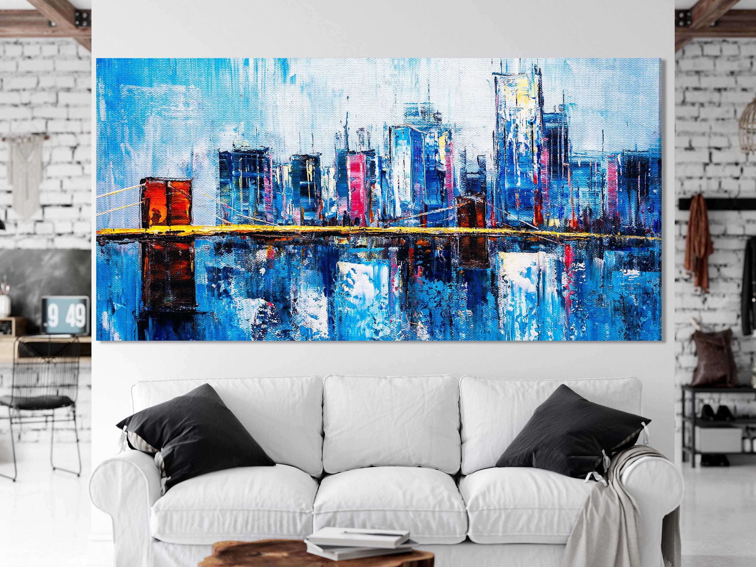 Brooklyn Bridge Wall Art - Abstract NYC Skyline Canvas Art, Large New York City Wall Decor, New York Wall Art, Brooklyn Bridge Print NY Art