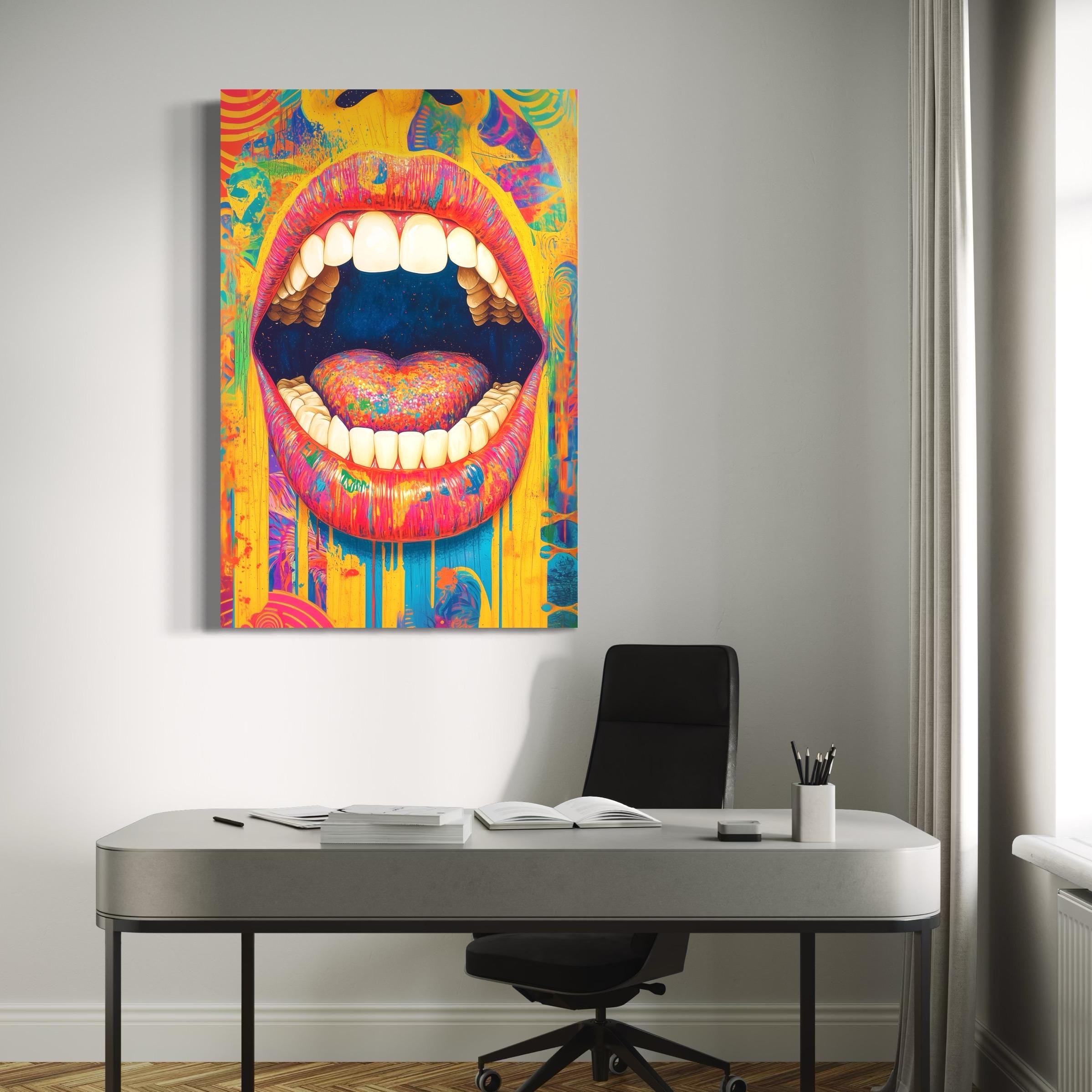 Dentist Office Wall Art Colorful Mouth Canvas Print Modern Dental Decor Abstract Teeth Artwork Bold Clinic Decoration Gift for Dentist