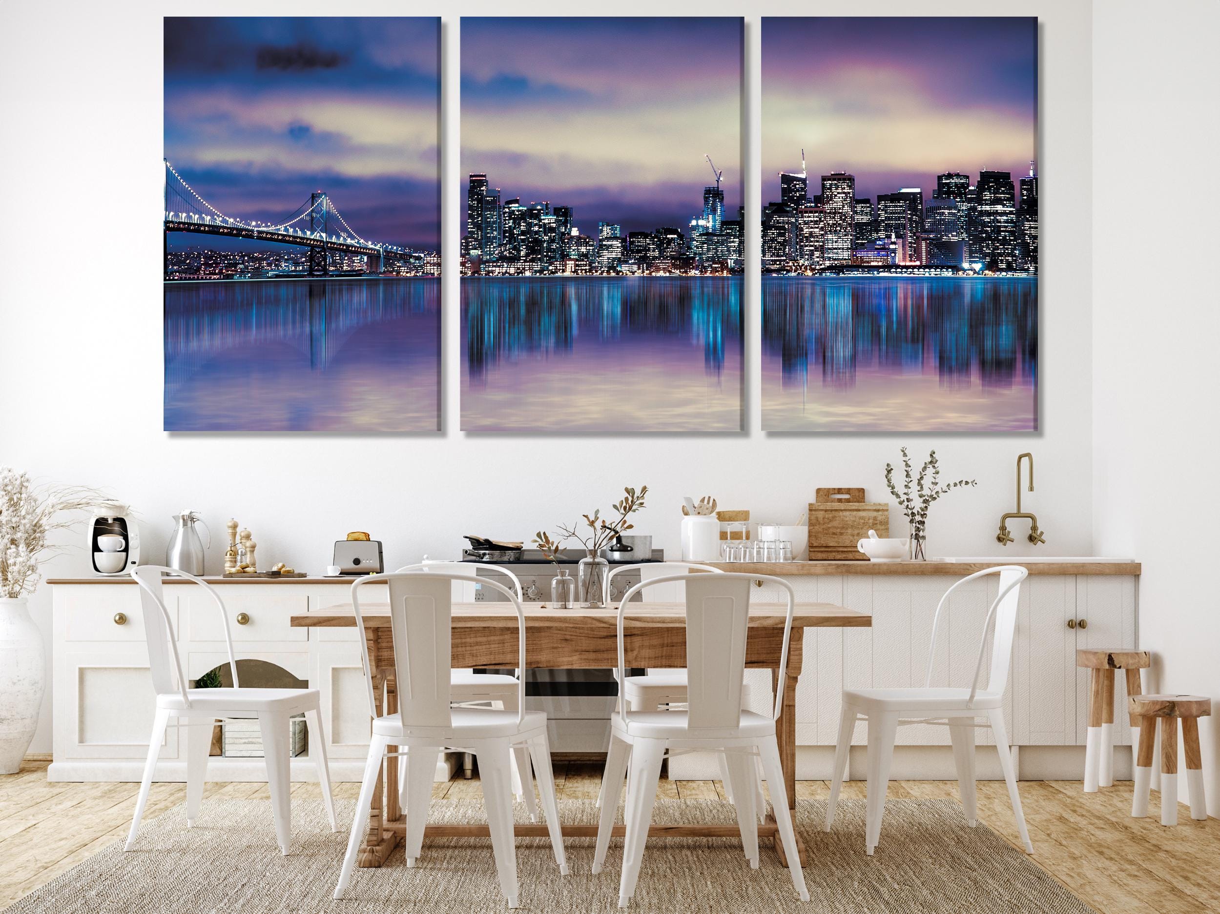 Large San Francisco Skyline Canvas Print, California Cityscape Wall Art, Oversized Bay Bridge Artwork, Night City Canvas for Modern Decor