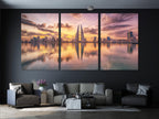 Bahrain Skyline Wall Art, Cityscape Sunset Canvas, 3-Panel Cityscape Print, Bahrain World Trade Center, Modern Urban Print for Office Decor
