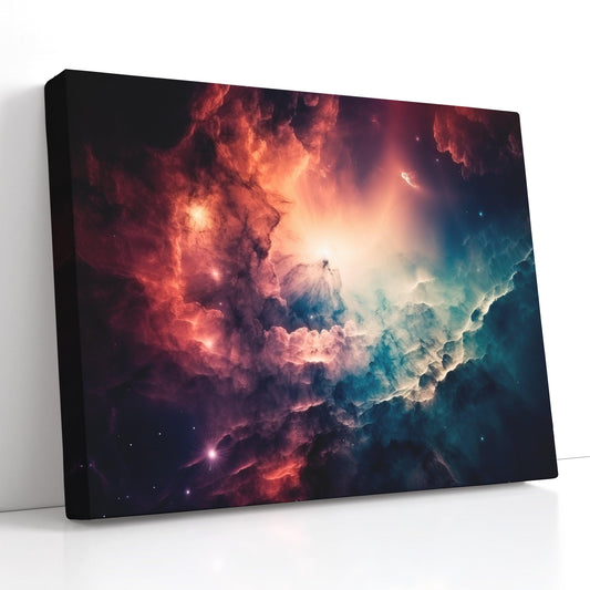 Deep Space Turquoise and Red Nebula - Canvas Print - Artoholica Ready to Hang Canvas Print