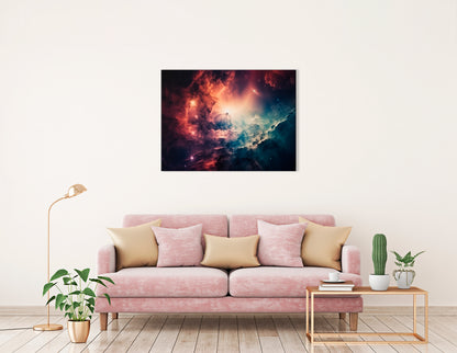 Deep Space Turquoise and Red Nebula - Canvas Print - Artoholica Ready to Hang Canvas Print