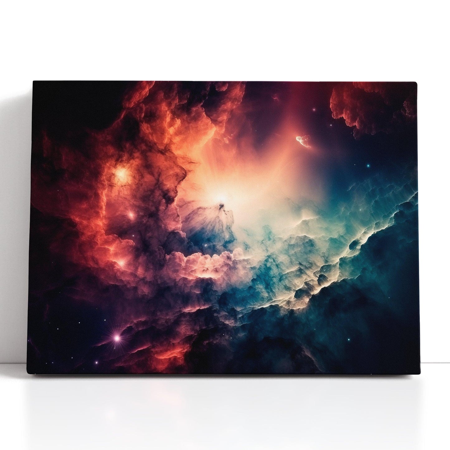 Deep Space Turquoise and Red Nebula - Canvas Print - Artoholica Ready to Hang Canvas Print