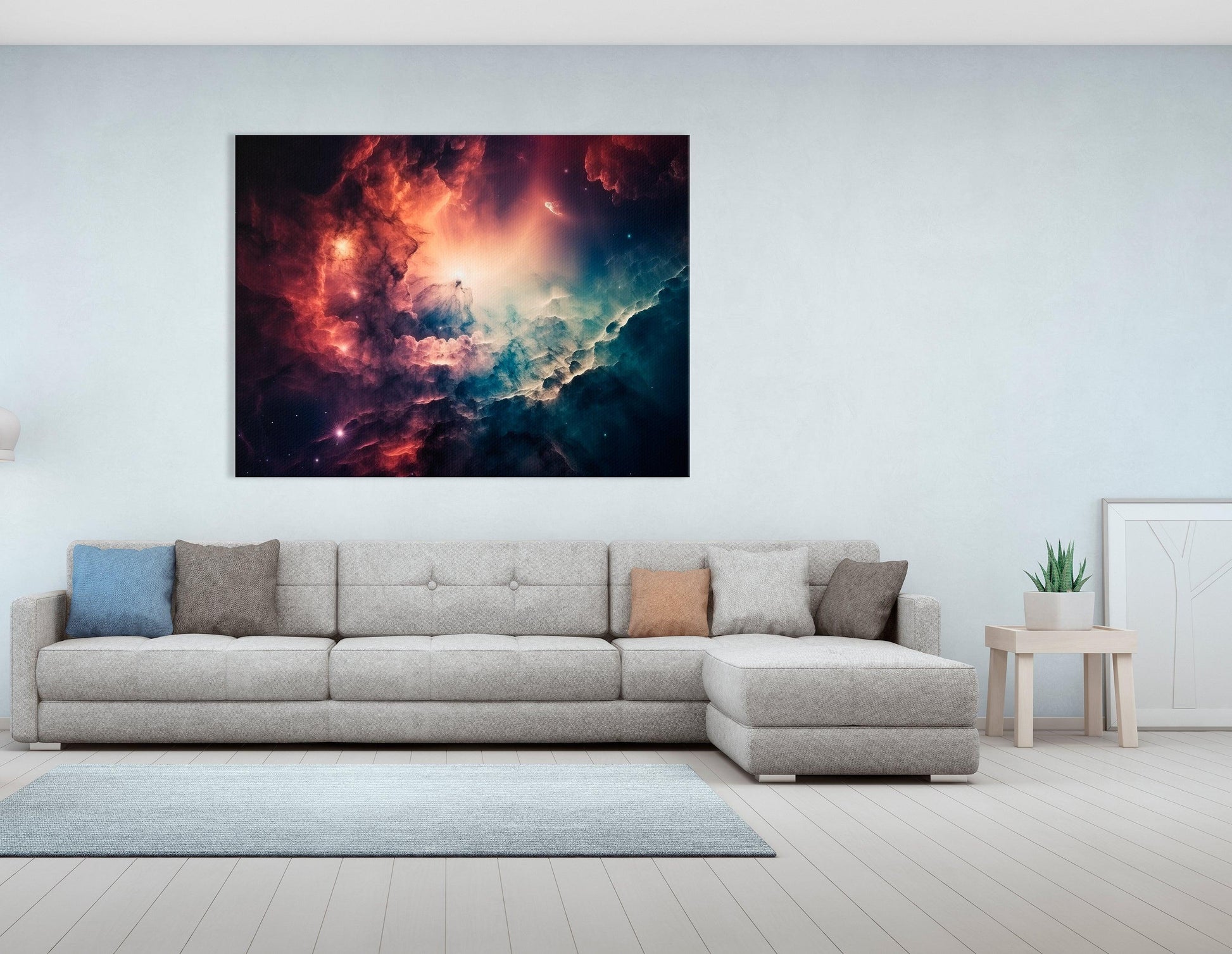 Deep Space Turquoise and Red Nebula - Canvas Print - Artoholica Ready to Hang Canvas Print