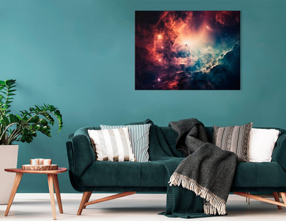 Deep Space Turquoise and Red Nebula - Canvas Print - Artoholica Ready to Hang Canvas Print