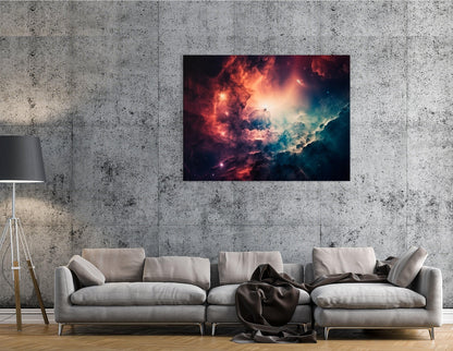 Deep Space Turquoise and Red Nebula - Canvas Print - Artoholica Ready to Hang Canvas Print