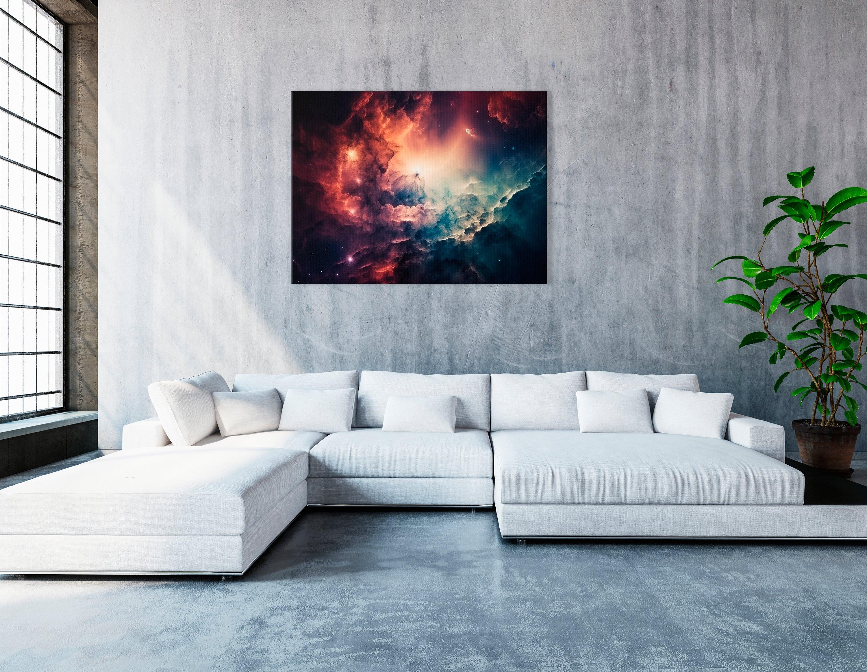 Deep Space Turquoise and Red Nebula - Canvas Print - Artoholica Ready to Hang Canvas Print