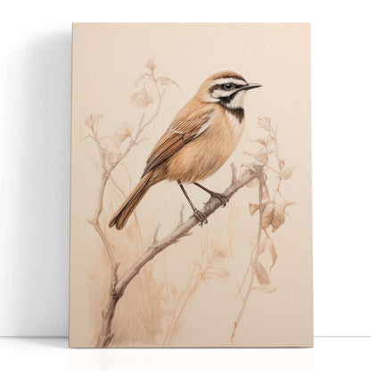 Delicate Bird Sketch Amidst Subtle Blooms - Canvas Print - Artoholica Ready to Hang Canvas Print