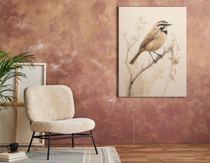 Delicate Bird Sketch Amidst Subtle Blooms - Canvas Print - Artoholica Ready to Hang Canvas Print