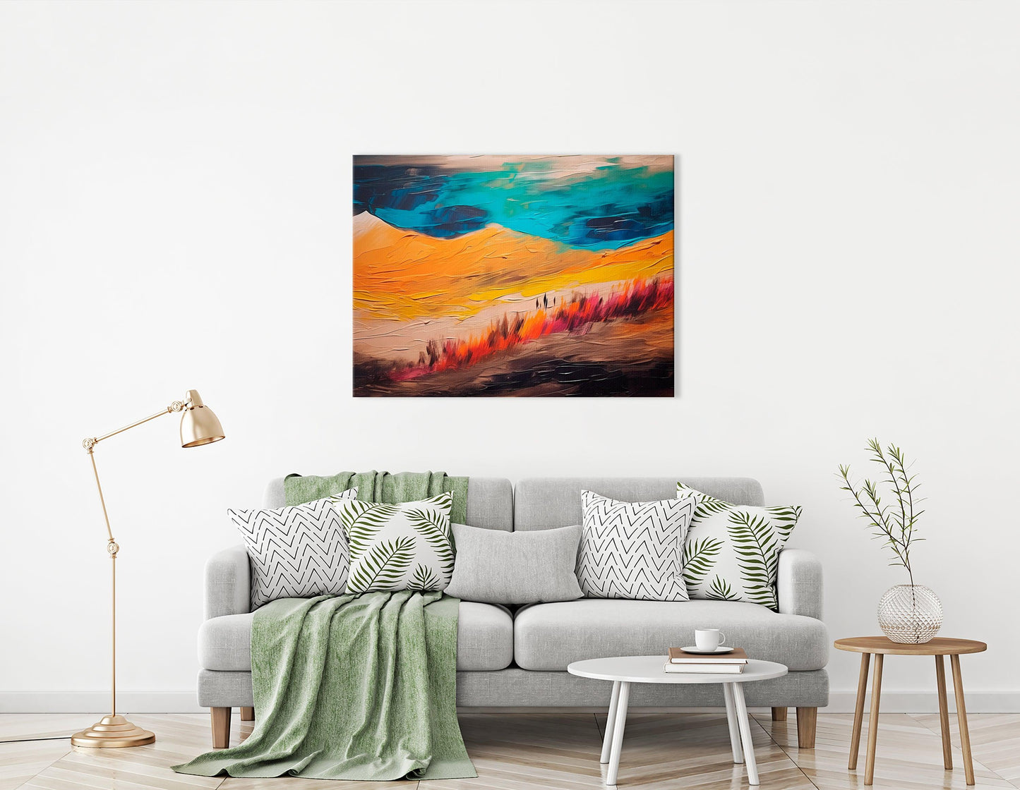 Desert Landscape in Dark Amber and Turquoise - Canvas Print - Artoholica Ready to Hang Canvas Print