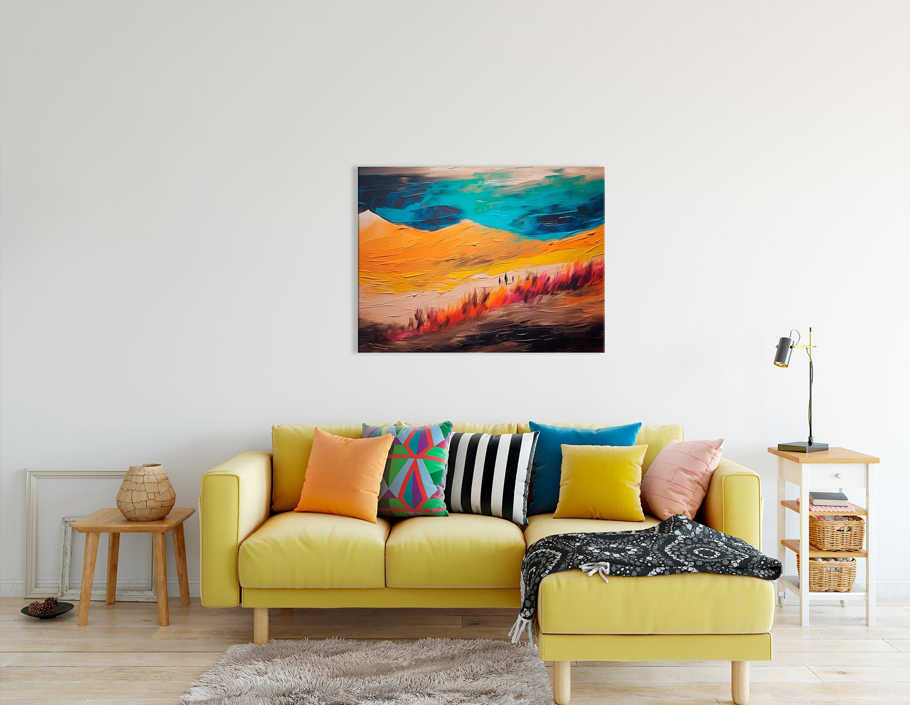 Desert Landscape in Dark Amber and Turquoise - Canvas Print - Artoholica Ready to Hang Canvas Print
