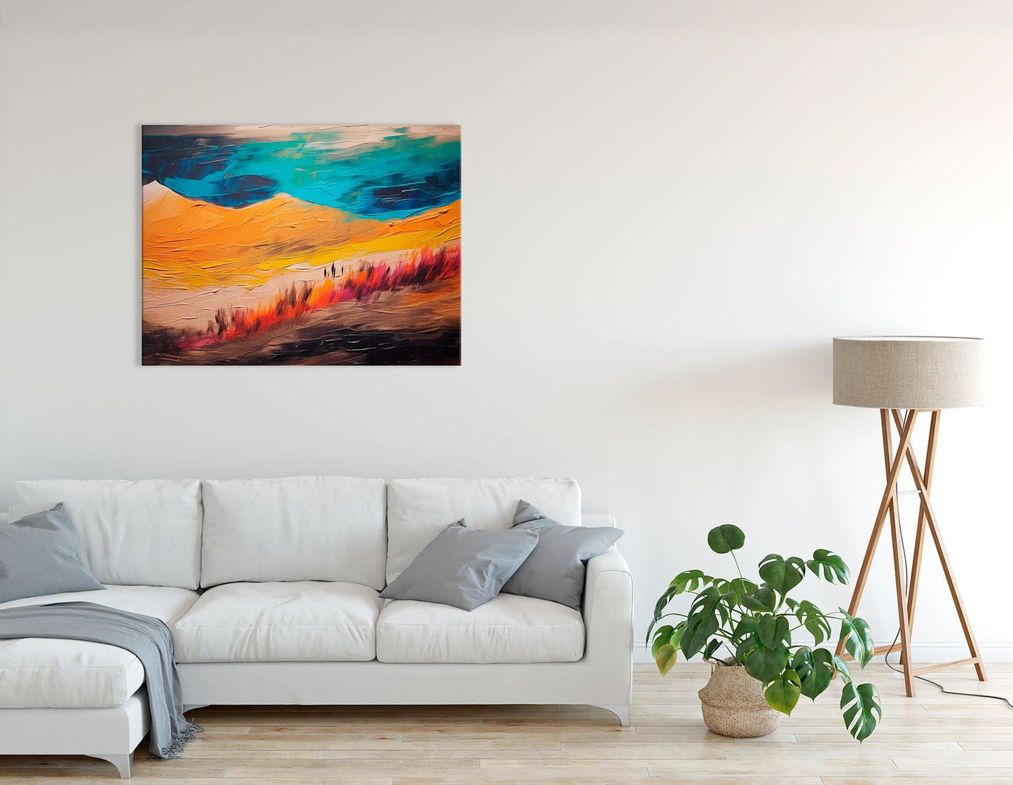 Desert Landscape in Dark Amber and Turquoise - Canvas Print - Artoholica Ready to Hang Canvas Print