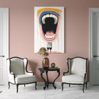 لوحة جدارية تجريدية تعبيرية - رسم وجه صرخة كبيرة، لوحة فنية مضحكة لغرفة المدير، لوحة فنية حديثة لطبيب أسنان، لوحة جدارية معاصرة للمكتب