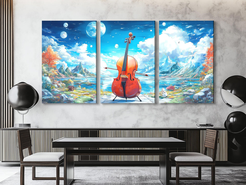Cello wandkunst landschap canvas print muziekinstrument kunstwerk muziekliefhebber cadeau cello decoratie slaapkamer muurdecoratie muzikant huis muurkunst