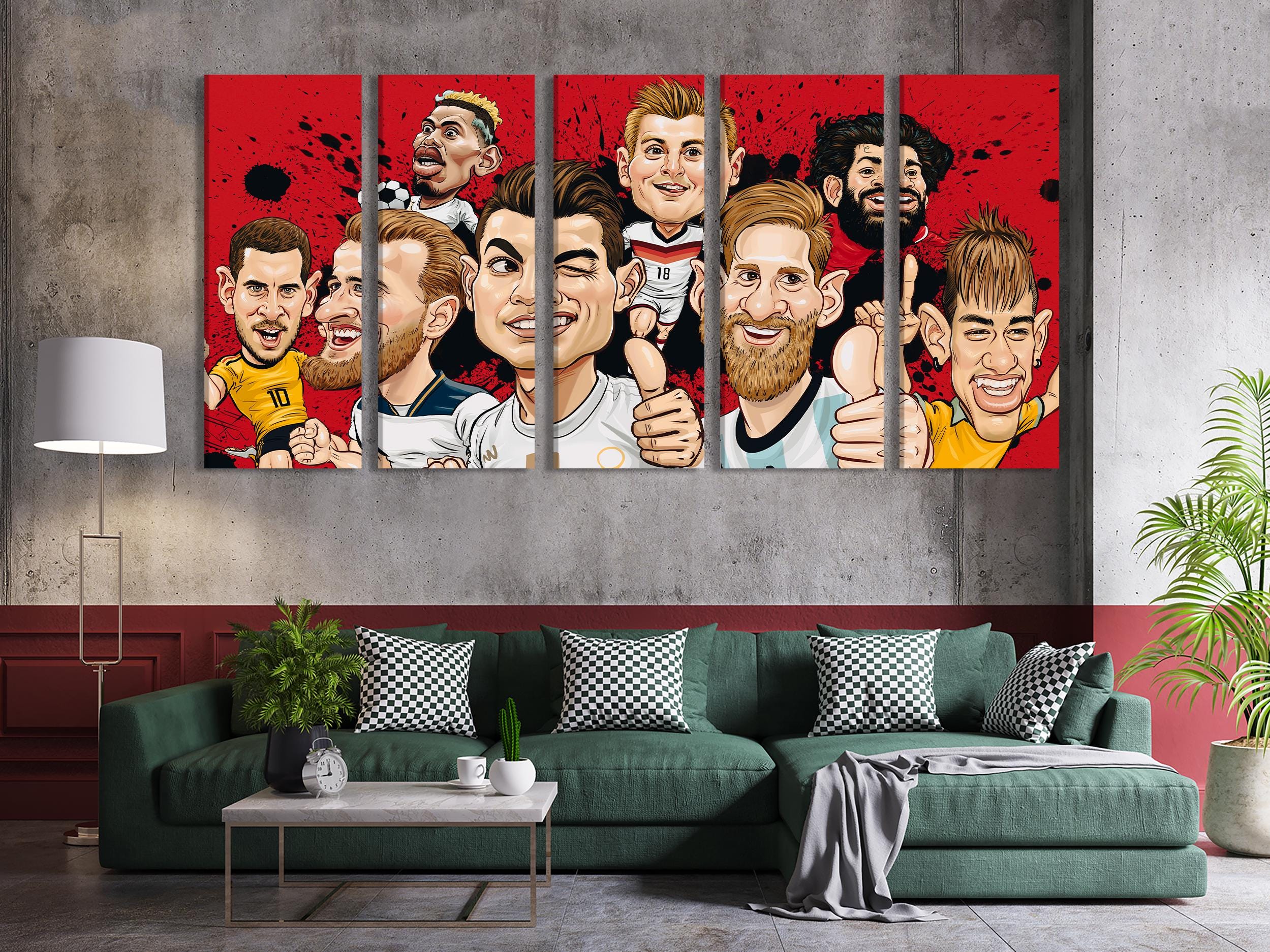 Fußballlegenden, Karikatur, Wandkunst, Fußballstars, Leinwanddruck, einzigartige Fußball-Geschenkidee, Cartoon-Fußball-Wanddekoration, Geschenkidee für Fans