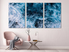 Ocean Waves Wall Art - Grande arte murale costiera, opera d'arte con onde marine, moderna decorazione murale per ufficio, arte murale nautica, tela con paesaggio marino blu intenso