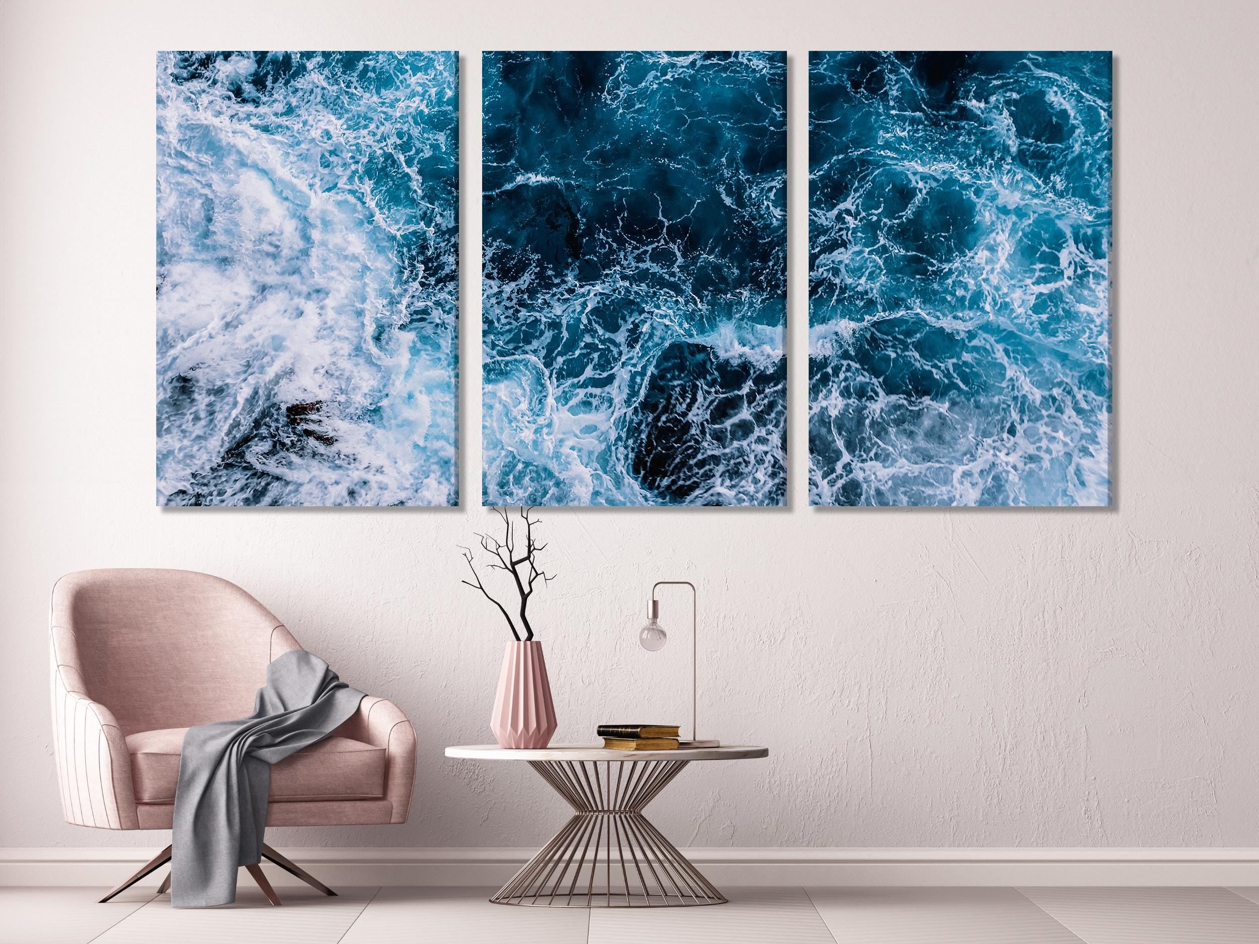 Ocean Waves Wall Art - Large Coastal Wall Art, Sea Wave Artwork, Modern Office Wall Decor, Nautical Wall Art, Deep Blue Seascape Canvas Art