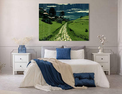 Digital Village Scene with Cobblestone Path - Canvas Print - Artoholica Ready to Hang Canvas Print