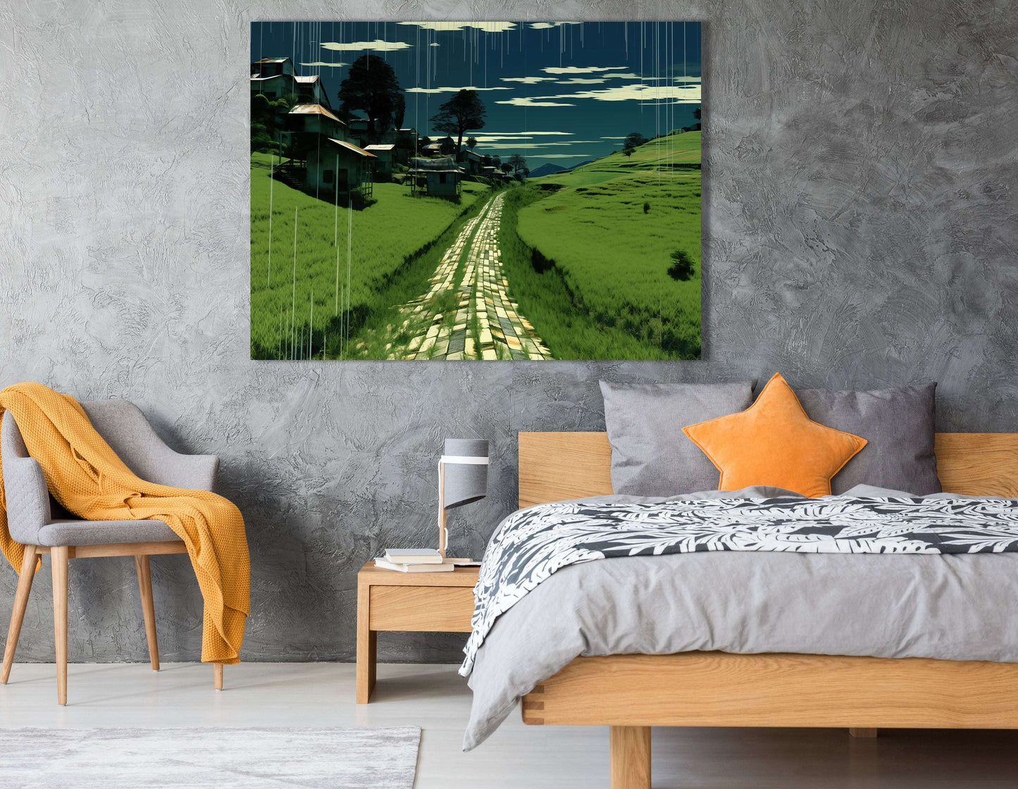 Digital Village Scene with Cobblestone Path - Canvas Print - Artoholica Ready to Hang Canvas Print