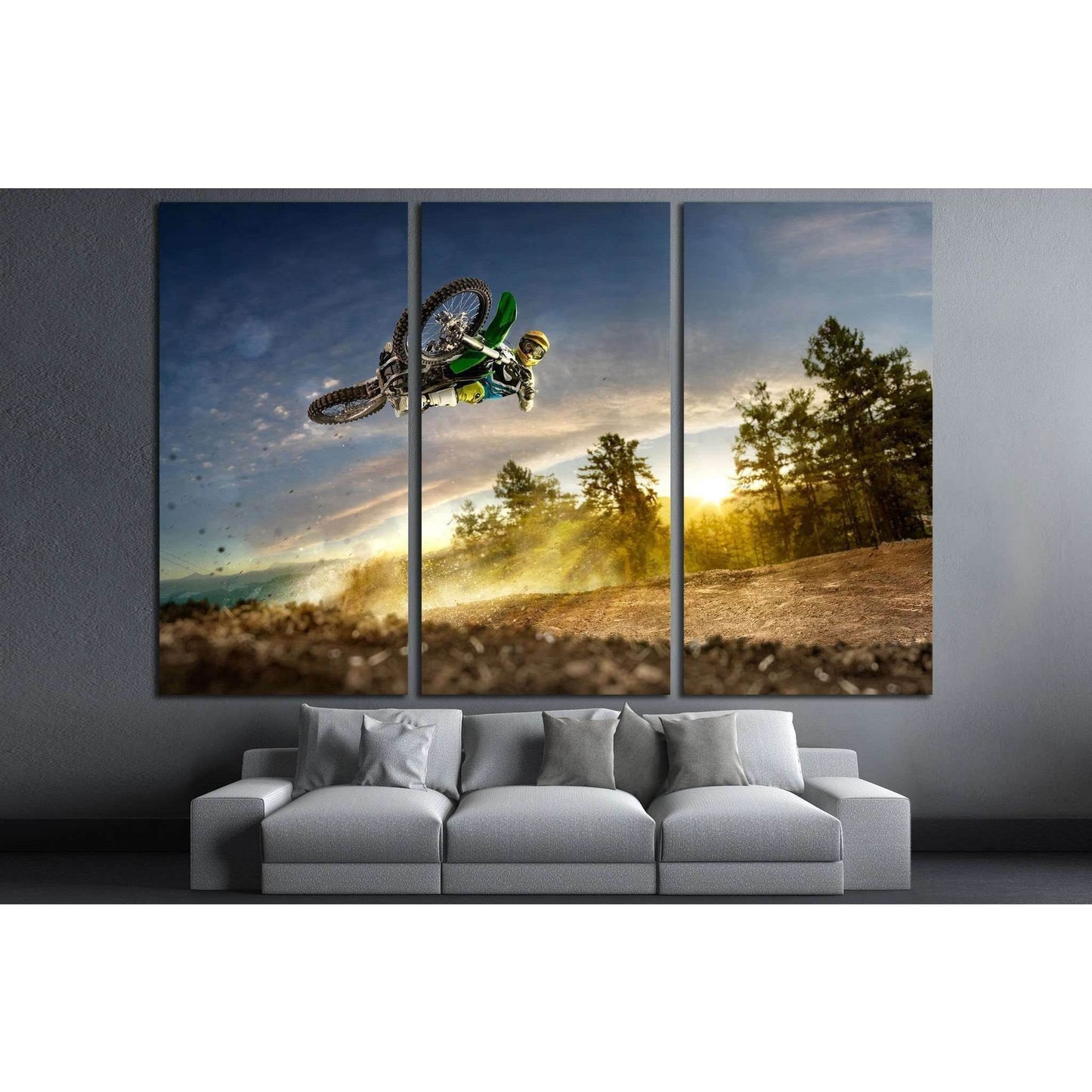 Dirt bike rider is flying high in evening №1870 Ready to Hang Canvas PrintCanvas art arrives ready to hang, with hanging accessories included and no additional framing required. Every canvas print is hand-crafted, made on-demand at our workshop and expert