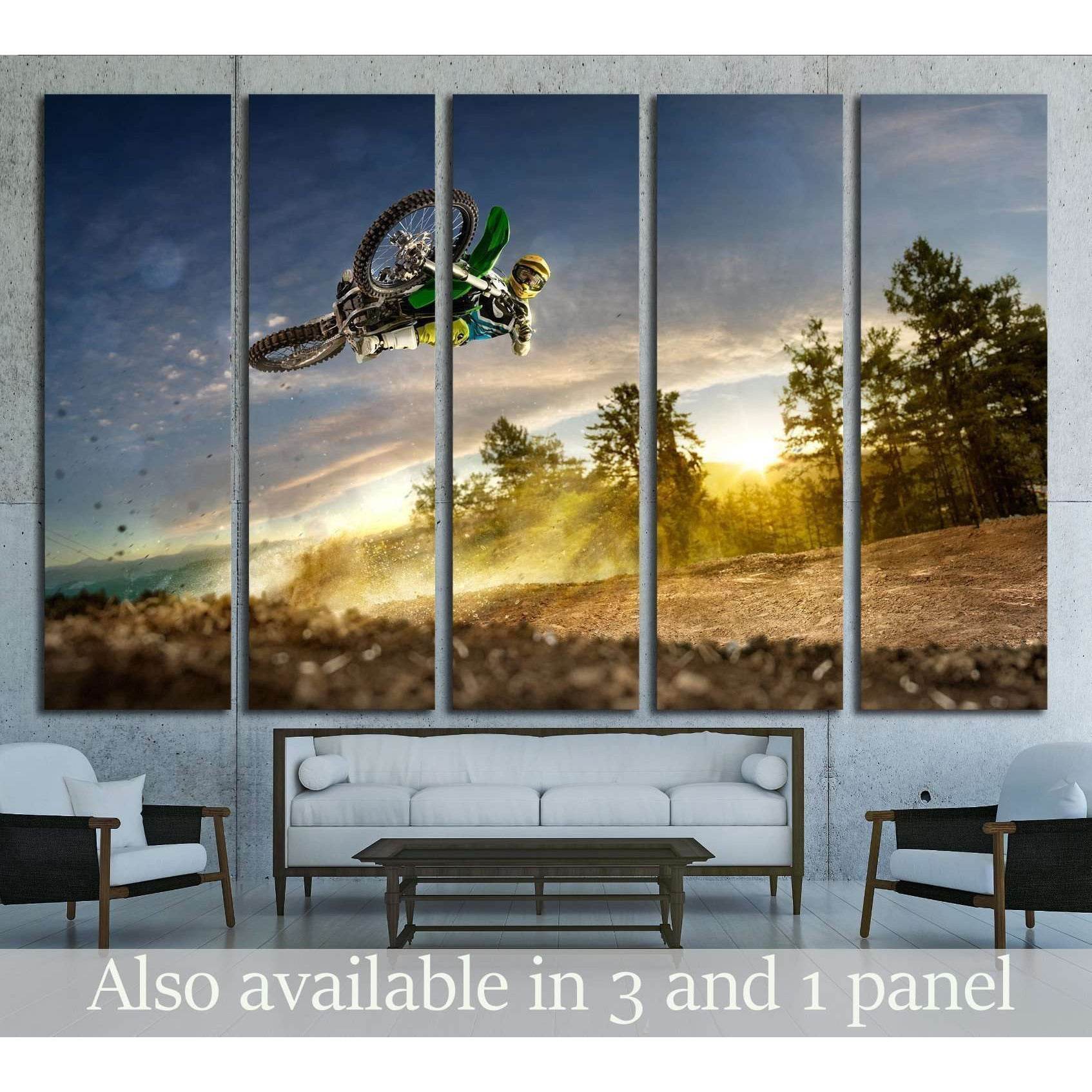 Dirt bike rider is flying high in evening №1870 Ready to Hang Canvas PrintCanvas art arrives ready to hang, with hanging accessories included and no additional framing required. Every canvas print is hand-crafted, made on-demand at our workshop and expert