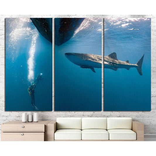 Diver and Big Shark №511 Ready to Hang Canvas PrintCanvas art arrives ready to hang, with hanging accessories included and no additional framing required. Every canvas print is hand-crafted, made on-demand at our workshop and expertly stretched around 100