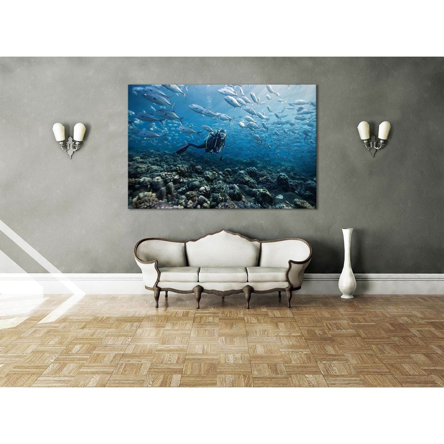 Diving Underwater №669 Ready to Hang Canvas PrintCanvas art arrives ready to hang, with hanging accessories included and no additional framing required. Every canvas print is hand-crafted, made on-demand at our workshop and expertly stretched around 100%