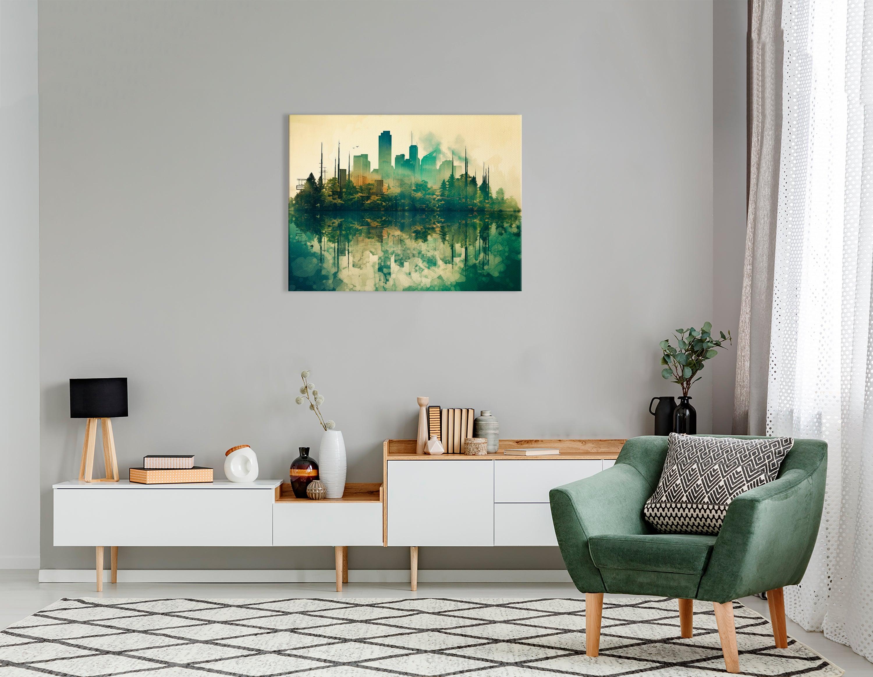 Double Exposure of a Modern Cityscape and Lush Jungle - Canvas Print - Artoholica Ready to Hang Canvas Print