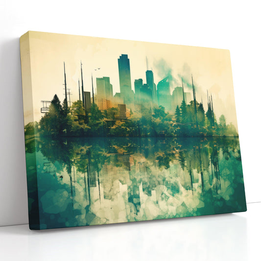 Double Exposure of a Modern Cityscape and Lush Jungle - Canvas Print - Artoholica Ready to Hang Canvas Print